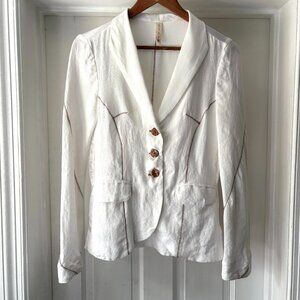 Illia Blazer White Linen Satin Brown Stitching Size 2